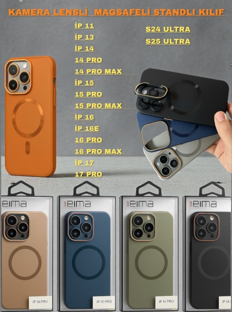 EIMA KAMERA LENSLİ MAGSAFELİ STANDLI KILIF 14 PRO