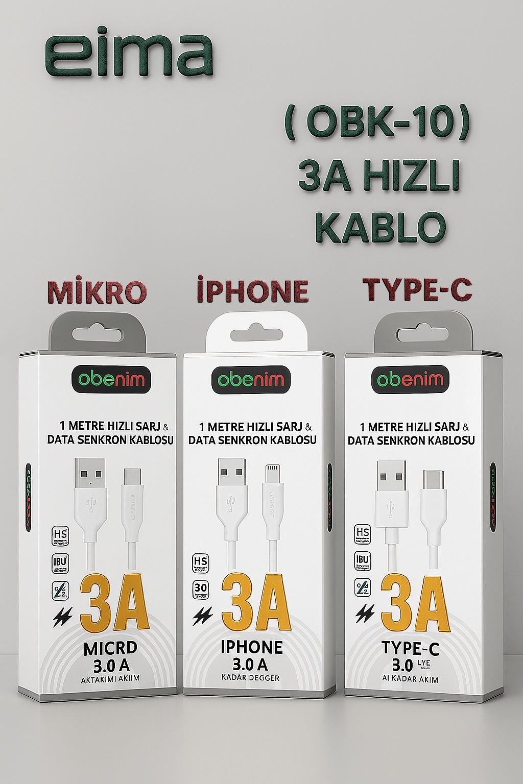 EIMA (OBK-10) 3A HIZLI KABLO 1M