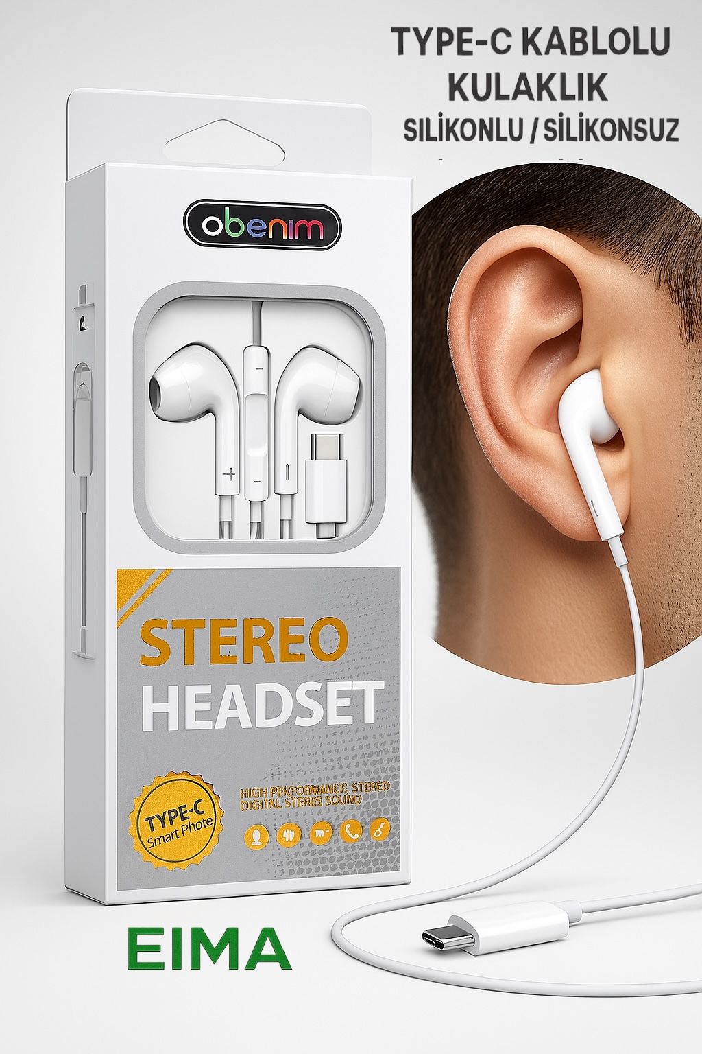 EIMA TYPE-C KABLOLU KULAKLIK SİLİKONLU/SİLİKONSUZ