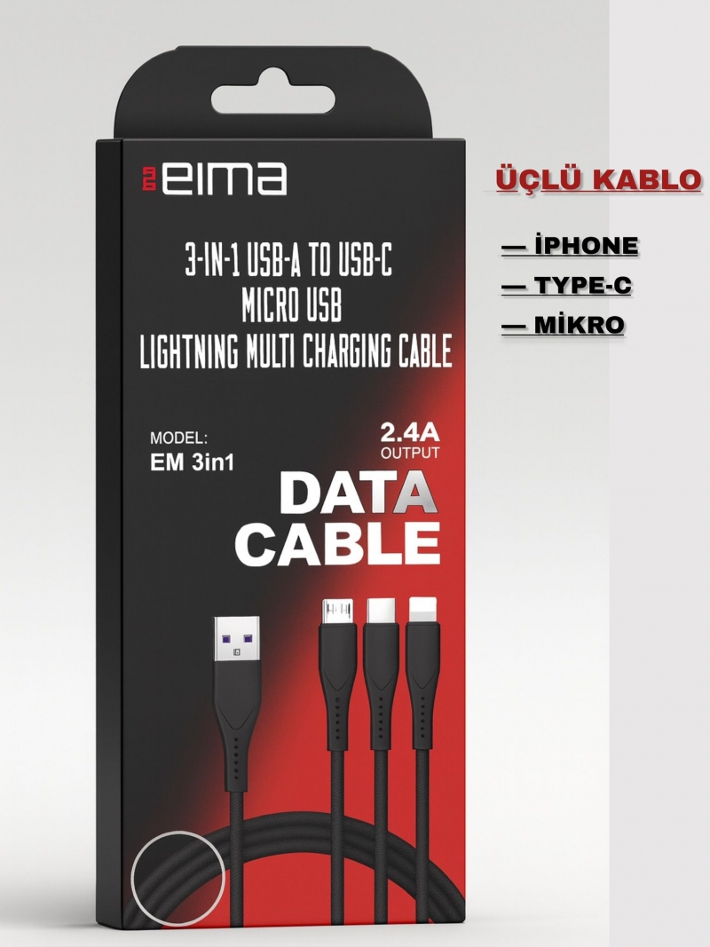 EIMA ÜÇLÜ KABLO İPHONE / TYPE-C / MİKRO LIGHTNING MULTI CHARGING CABLE