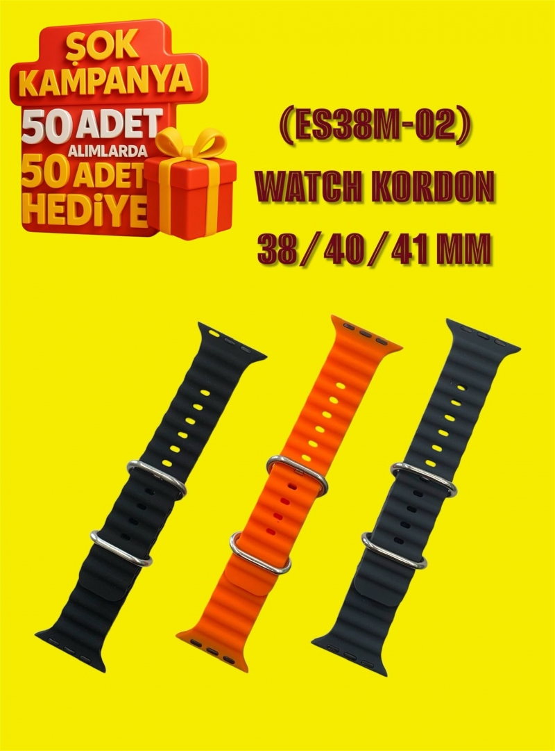 (ES38M-02) DALGA DESENLİ KORDON 38/40/41 MM PLASTİK AYARLANABİLİR SÜRGÜLÜ TURUNCU