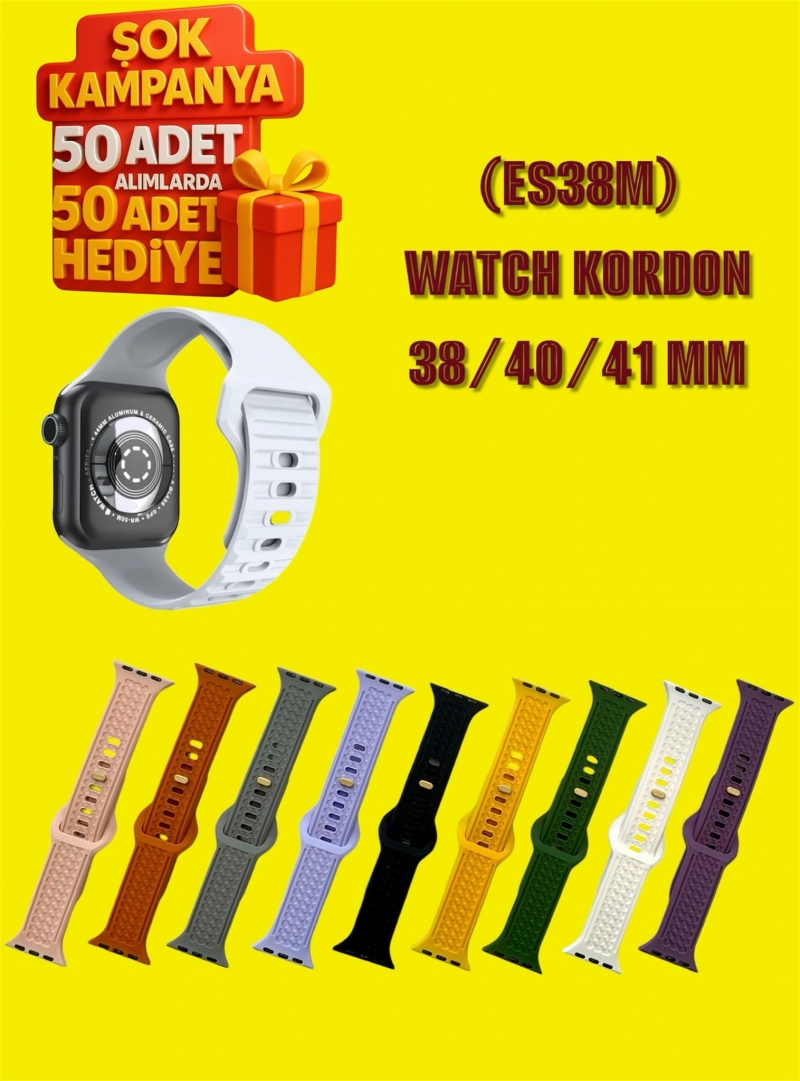 (ES38M) WATCH KORDON 38/40/41 MM TAK ÇIKAR ÖZELLİKLİ PLASTİK DESENLİ AYARLANABİLİR BEYAZ