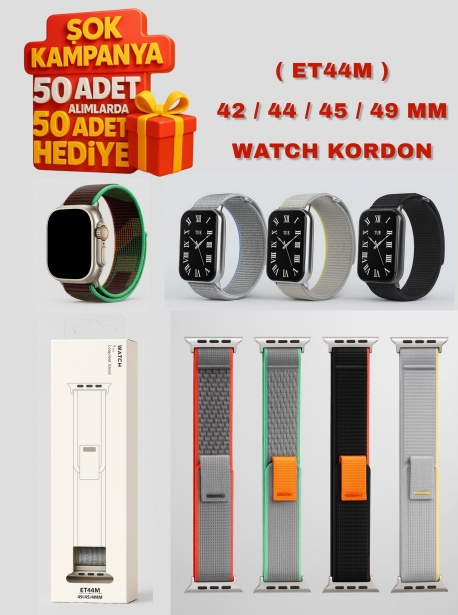 (ET44M) WATCH KORDON 42/44/45 MM TAK ÇIKARLI ÇITÇITLI YANDAN KIRMIZI ÇİZGİLİ GRİ