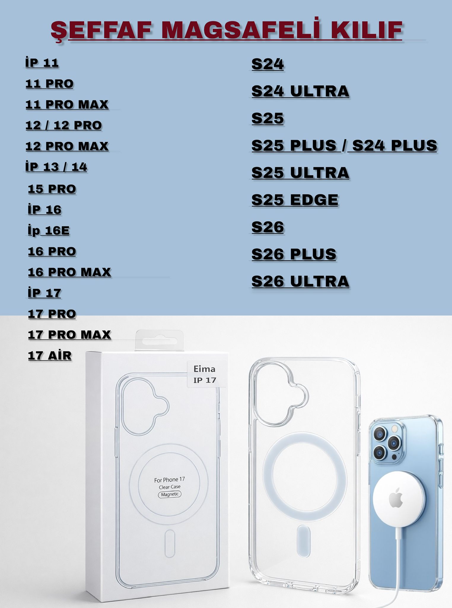 ŞEFFAF MAGSAFELİ KILIF İP 17