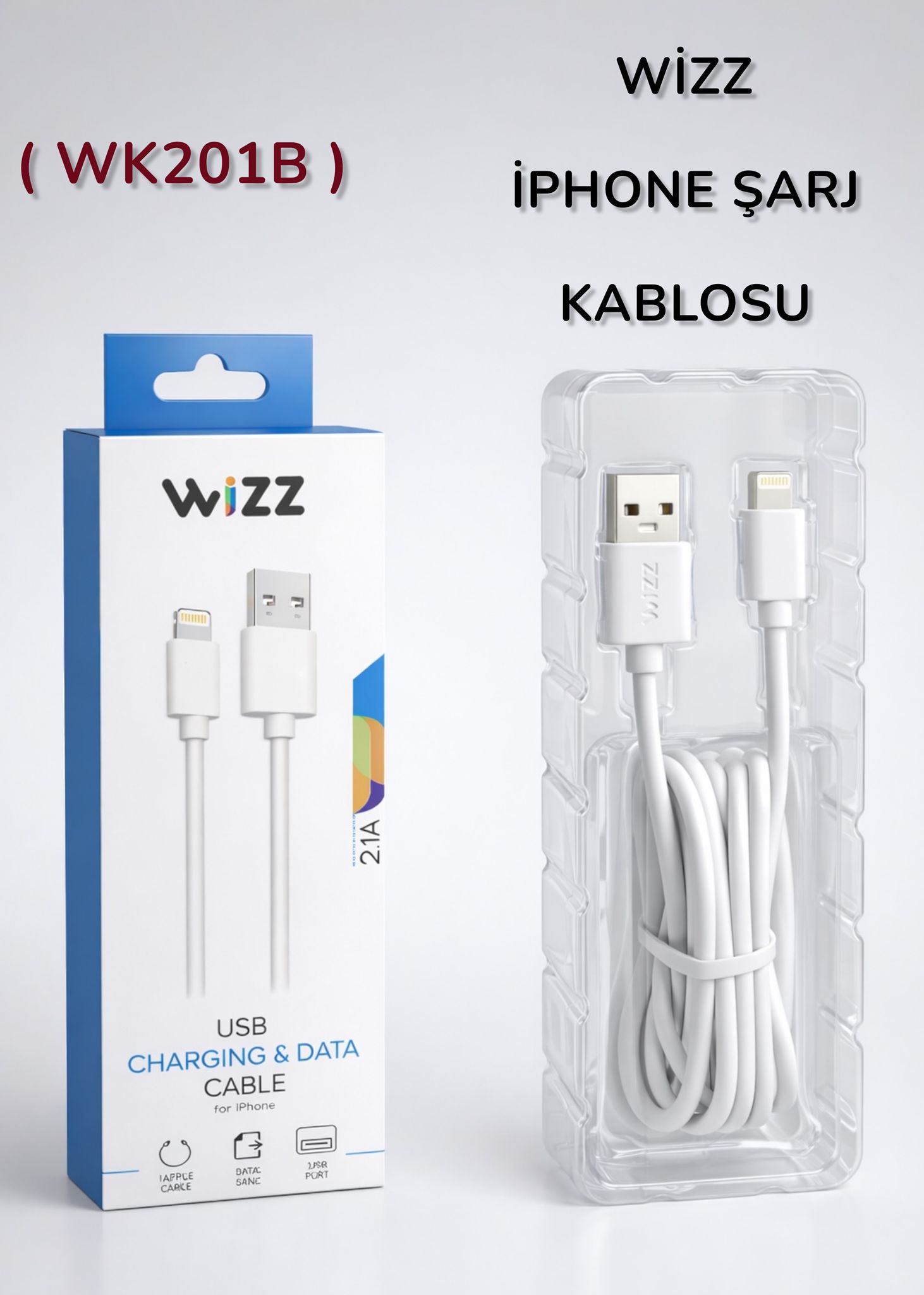 WİZZ İPHONE ŞARJ KABLOSU (WK201B)