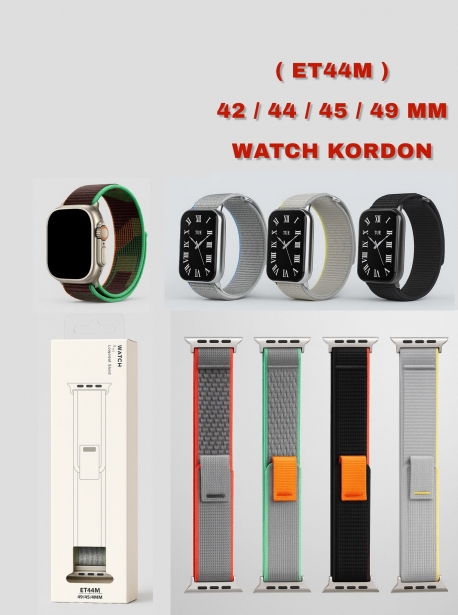 (ET44M) WATCH KORDON 42/44/45 MM TAK ÇIKARLI ÇITÇITLI YANDAN KIRMIZI ÇİZGİLİ GRİ