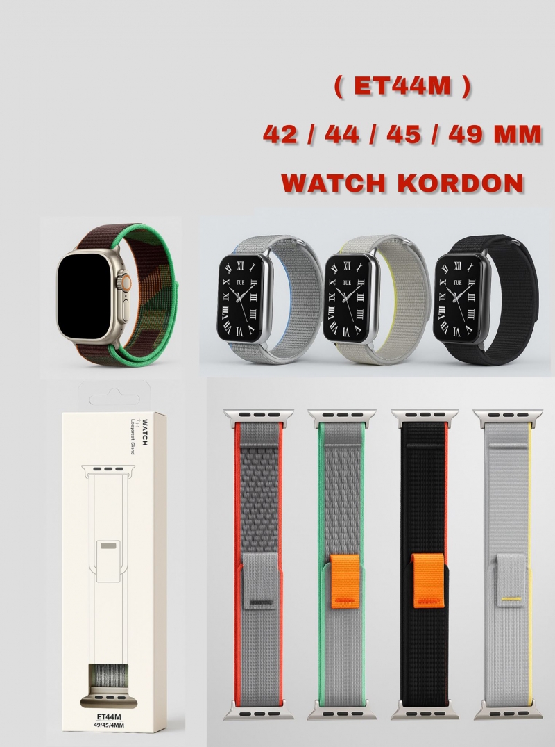 (ET44M) WATCH KORDON 42/44/45 MM TAK ÇIKARLI VE ÇITÇITLI TEK TARAFI SARI RENKLİ GRİ
